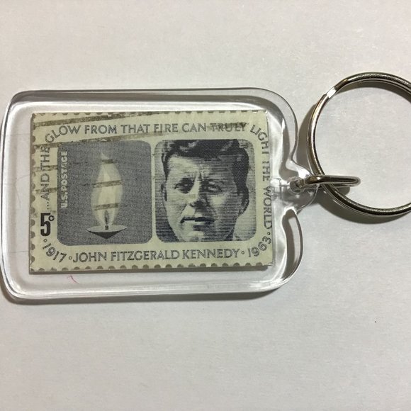 JFK Keychain - Recycled Postage Stamp - Picture 2 of 8